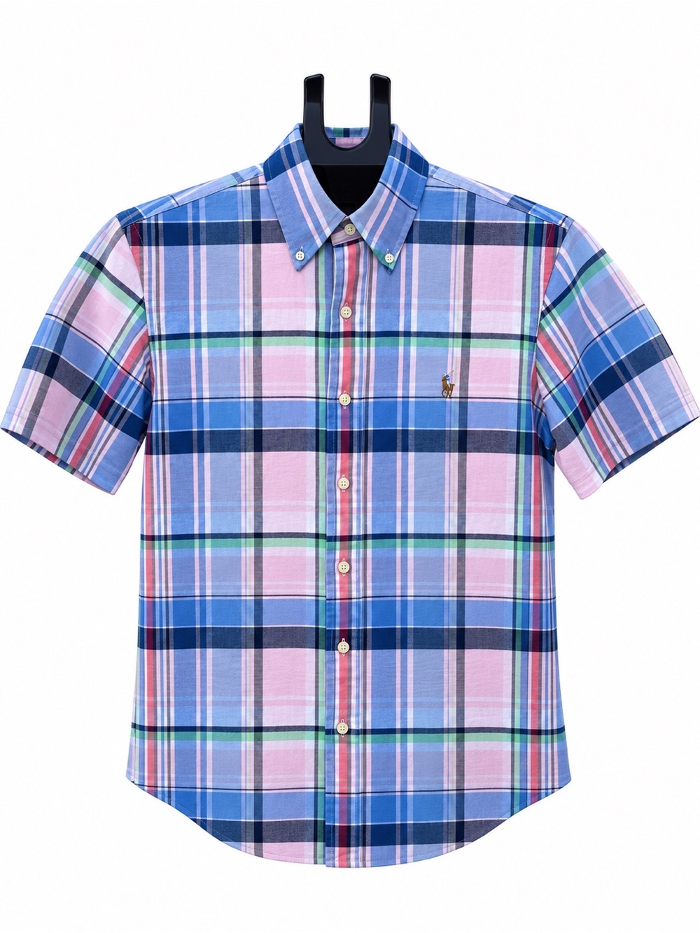 Polo Ralph Lauren Men’s Size Small Blue Pink Madras Plaid Short Sleeve Shirt